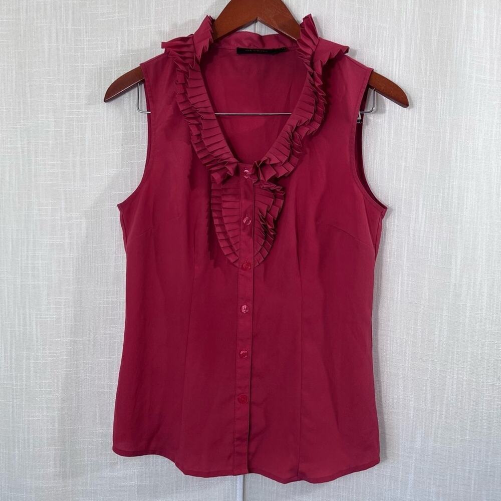 The Limited Ruffle Pleated Collar Sleeveless Button Front Blouse Top Size S